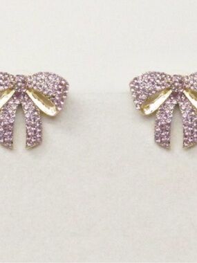 BN Chunky or Chubby Pink Crystal Bow Stud Earrings - Women’s Jewelry